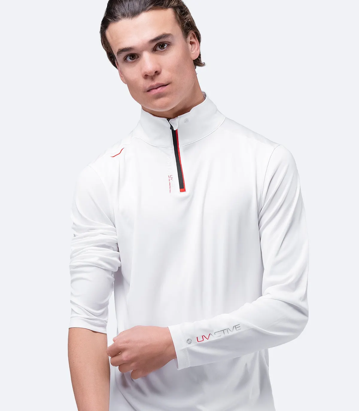 Mens UVActive High Collar 1/4 Zip Top - White, image 6