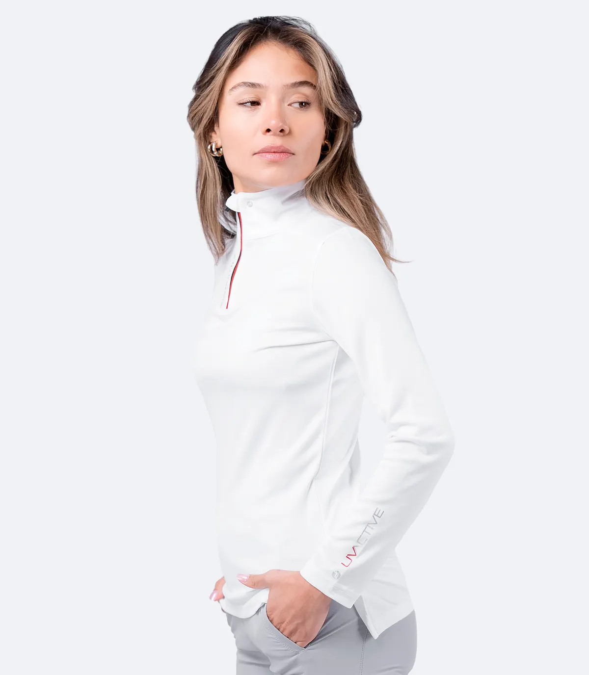 Womens UVActive High Collar 1/4 Zip Top - White, image 5
