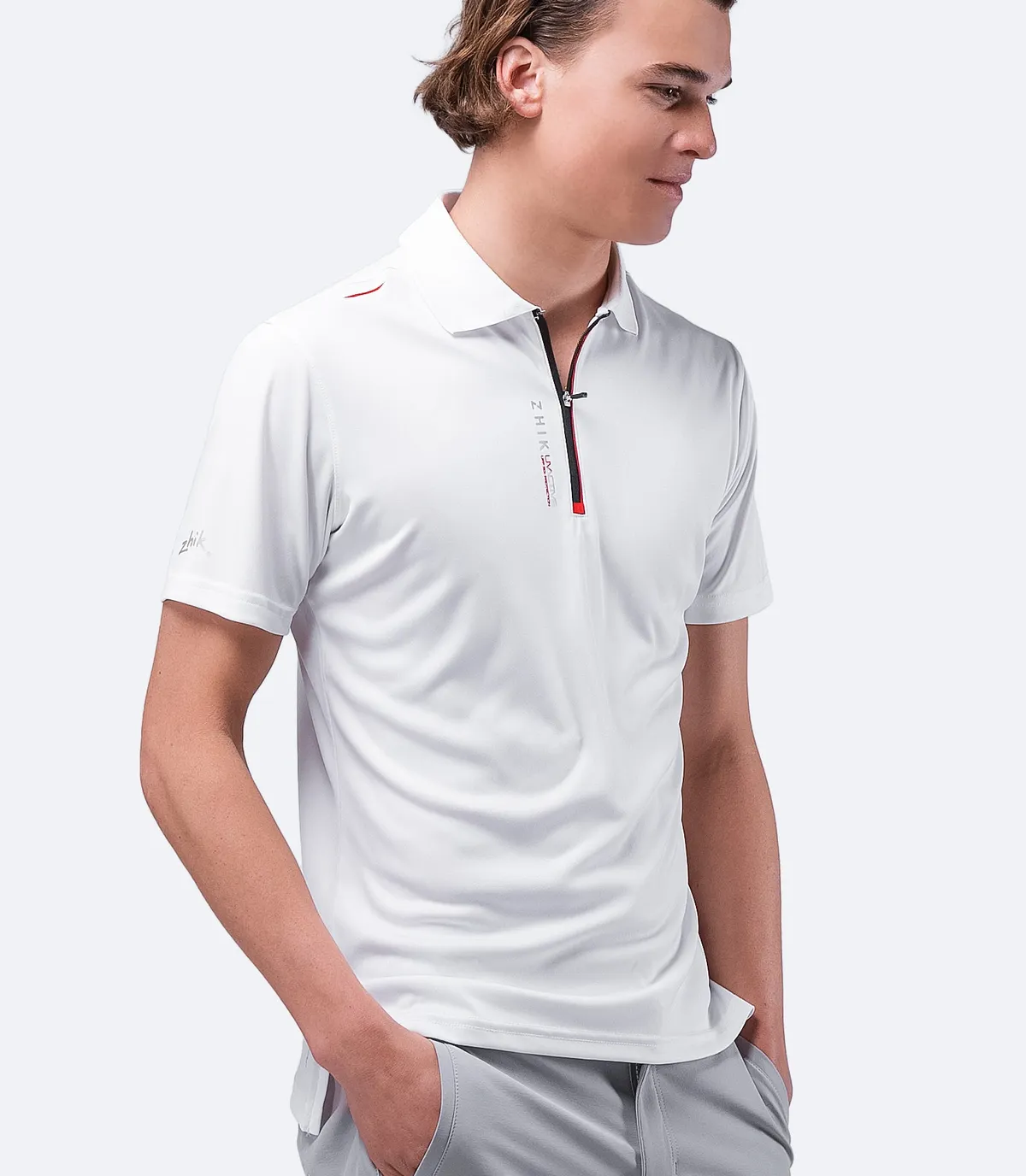 Mens UVActive Zip Sports Polo - White, image 6