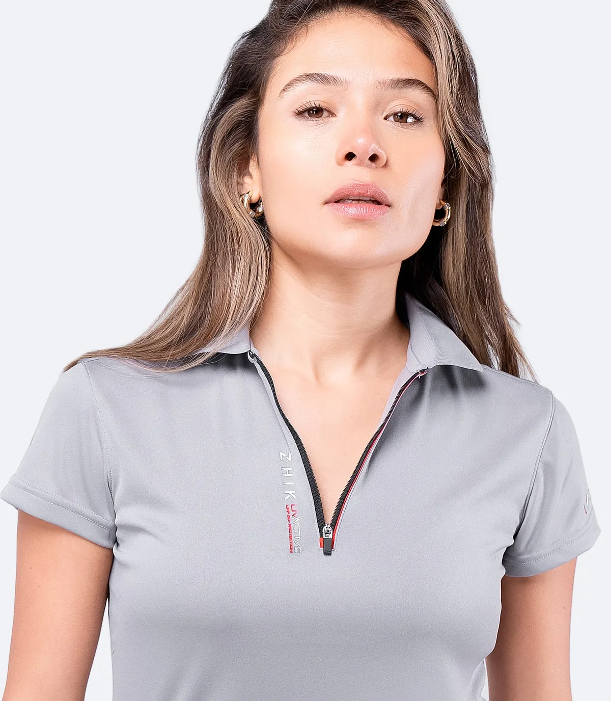 Womens UVActive Zip Sports Polo - Grey, image 6