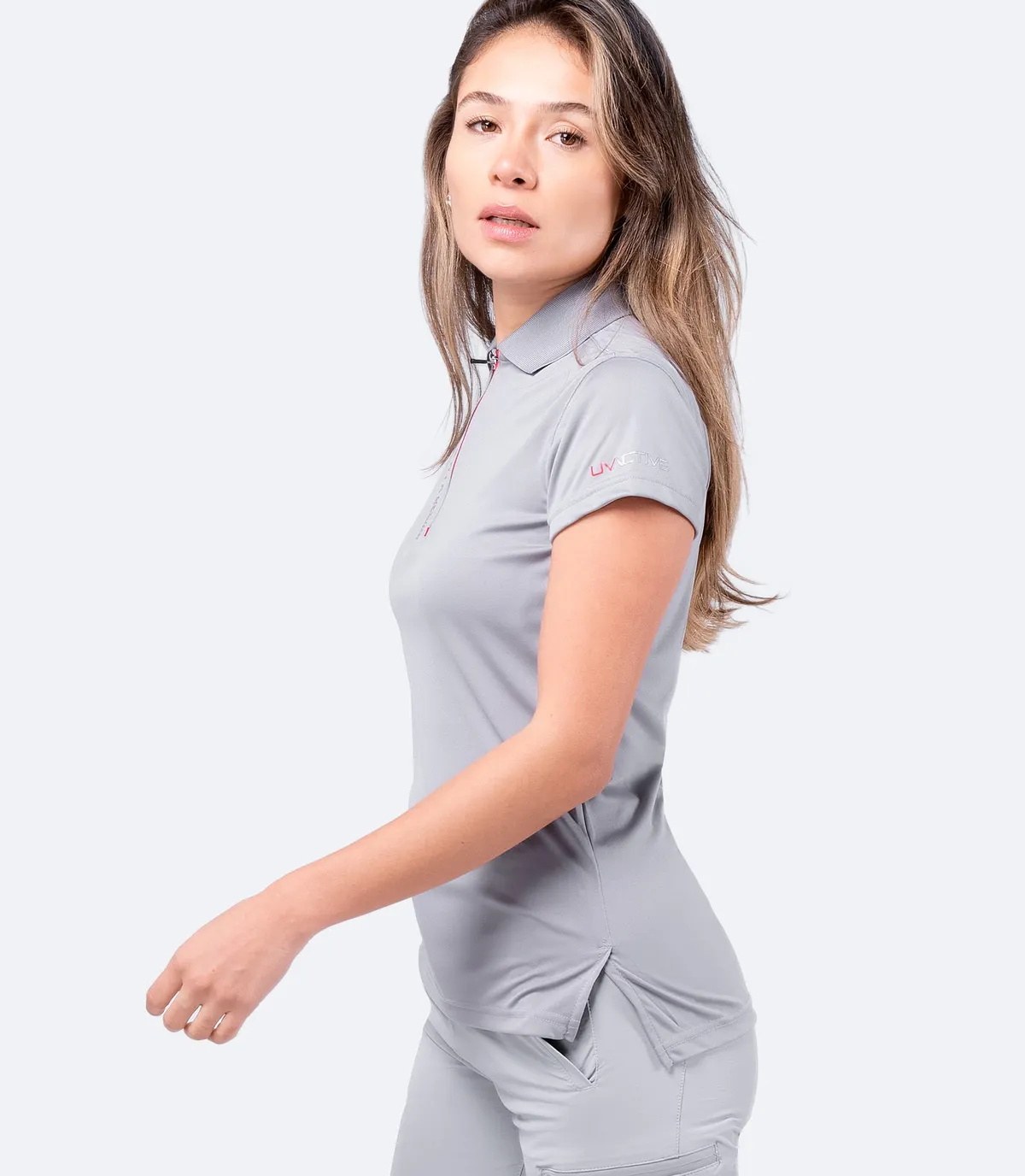 Womens UVActive Zip Sports Polo - Grey, image 4