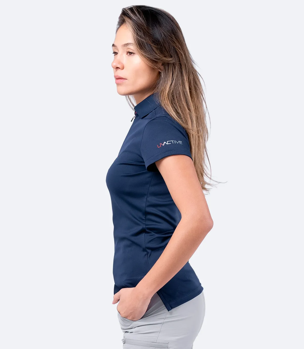 Womens UVActive Zip Sports Polo - Navy, image 5