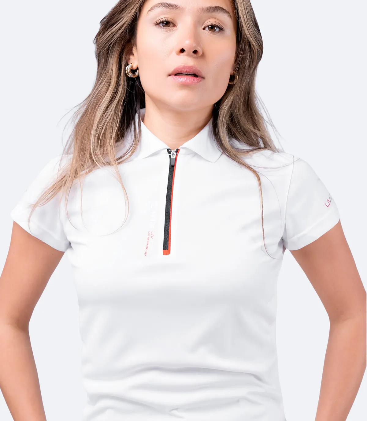 Womens UVActive Zip Sports Polo - White, image 4