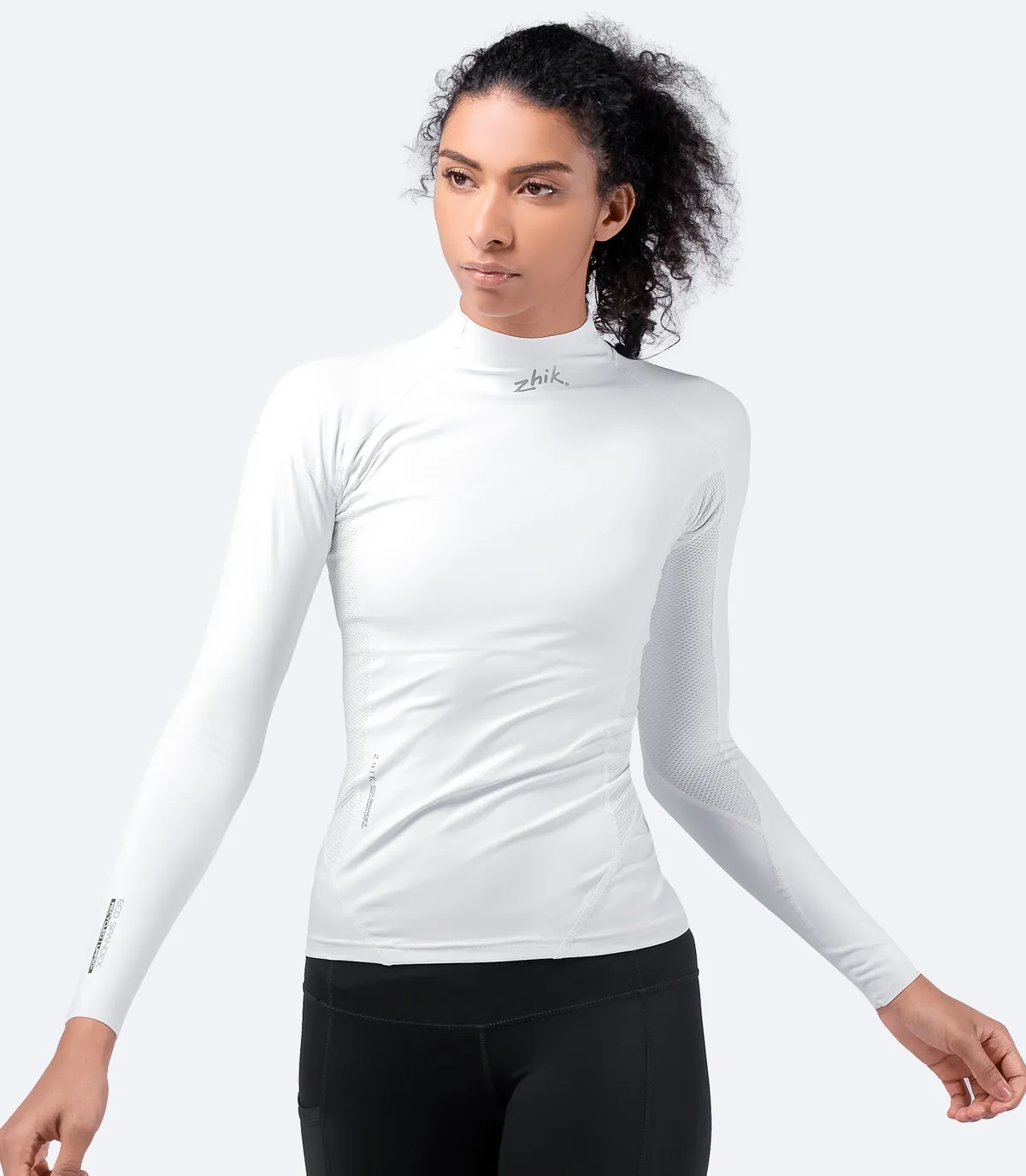 Womens White Eco Spandex Long Sleeve Top, image 3