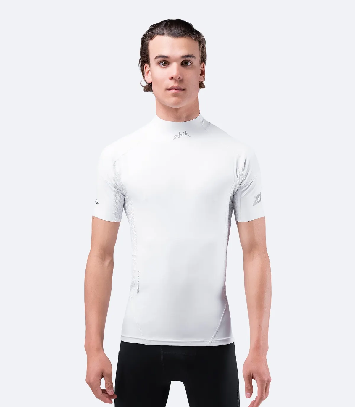 Mens White Eco Spandex Short Sleeve Top, image 3