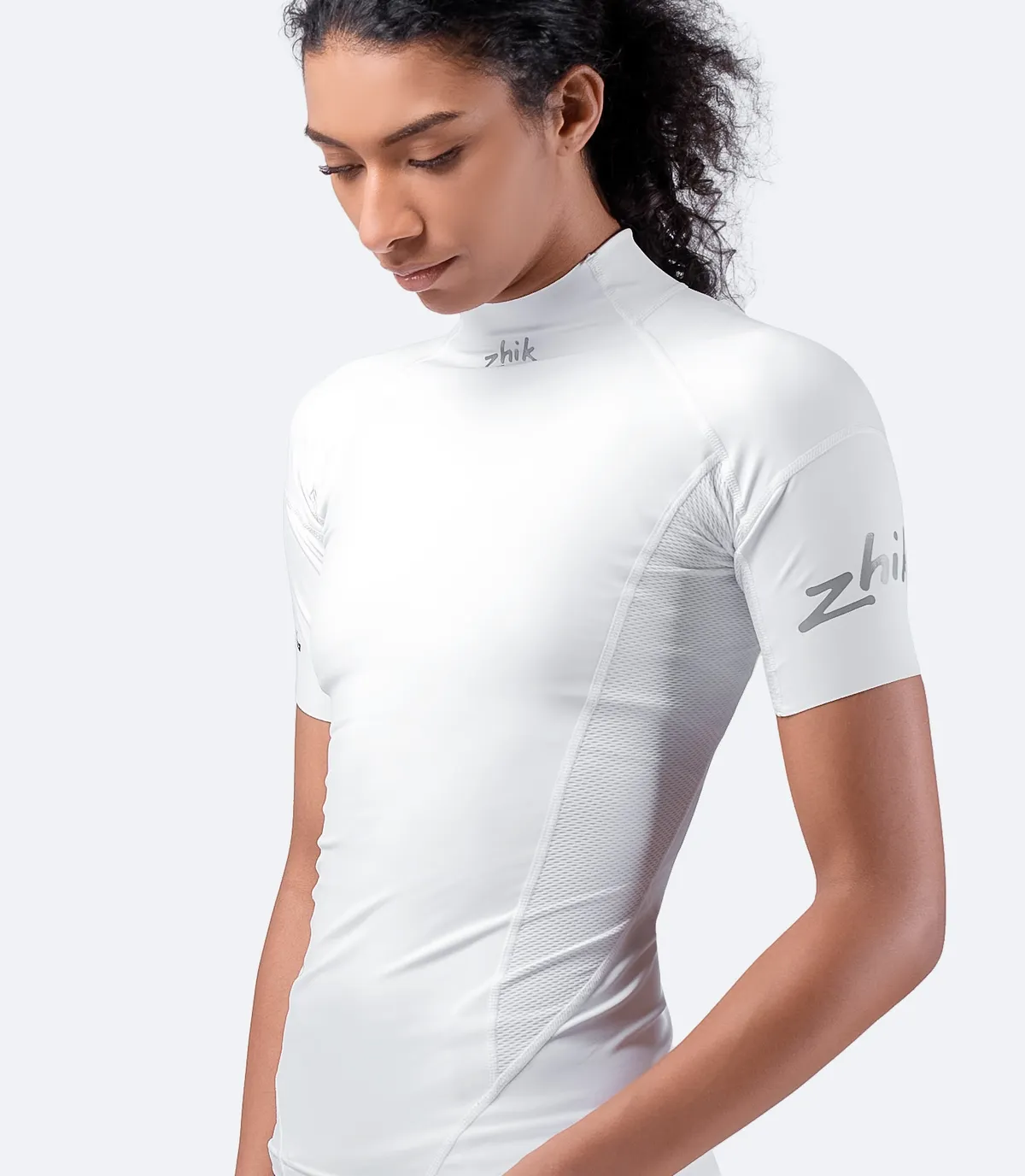 Womens White Eco Spandex Short Sleeve Top, image 3