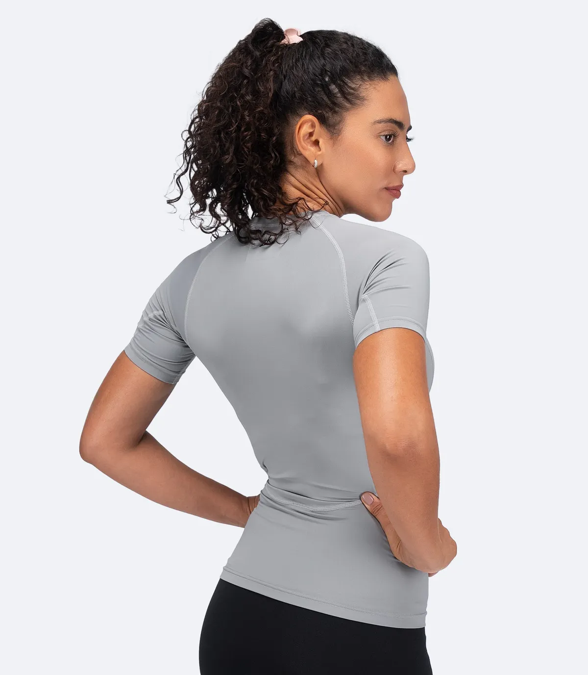 Womens Eco Spandex LT Short Sleeve Baselayer Top - Platinum, image 3