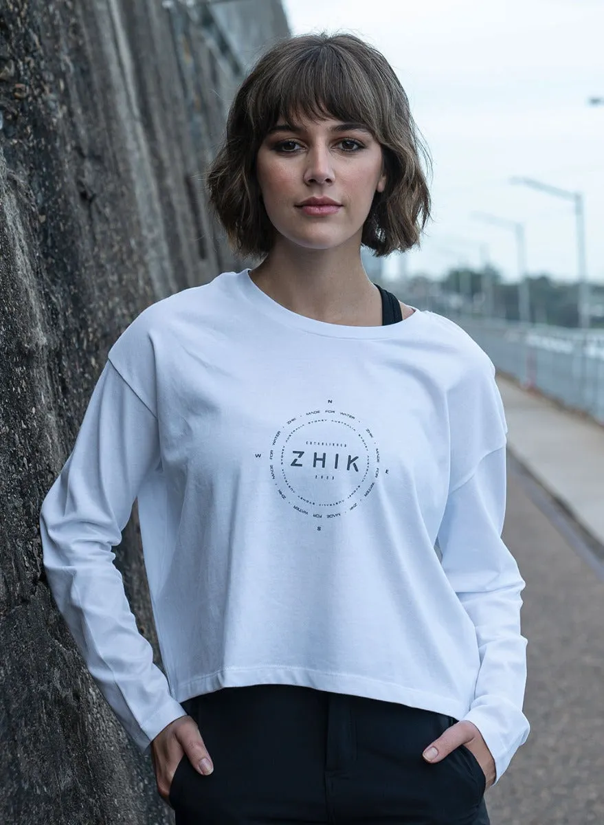 Womens Compass Print Long Sleeve Cotton Tee, image 4