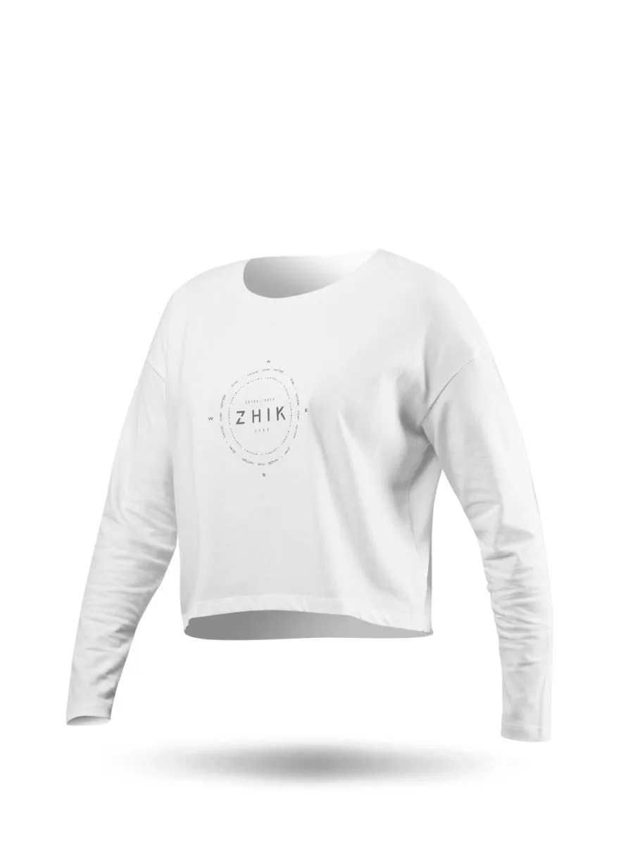 Womens Compass Print Long Sleeve Cotton Tee, image 5