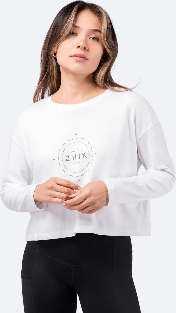 Women's Compass Print Long Sleeve Cotton Tee